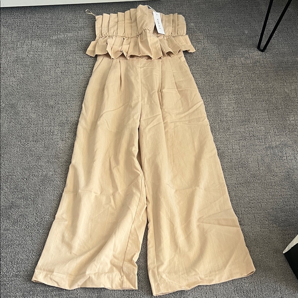 Gilli Tan Ruffle Waist Wide-Leg Pants